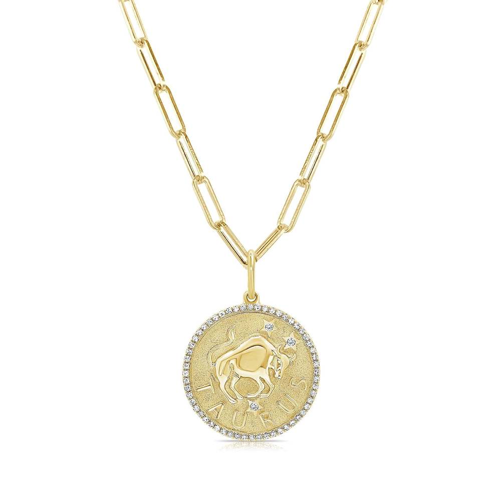 Taurus Zodiac Diamond Necklace in 14KT Yellow Gold